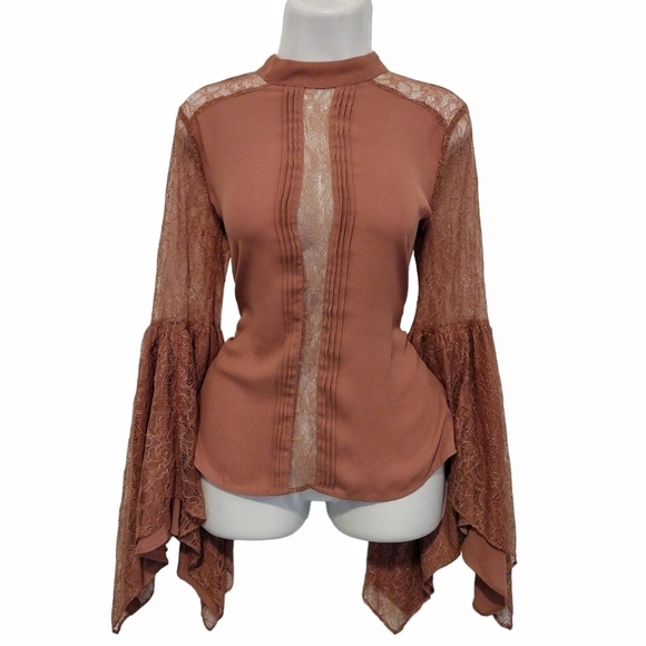 Express - Handkerchief Bell Sleeve Lace Blouse - Picture 3 of 16